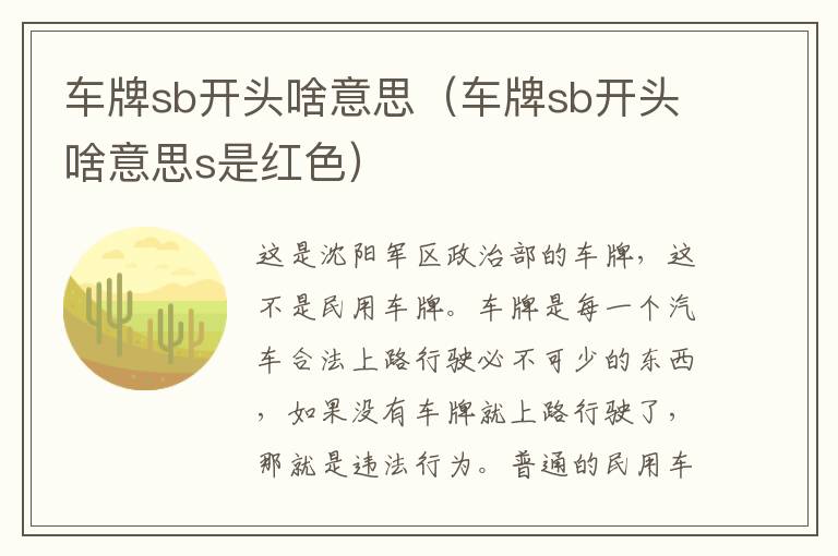 车牌sb开头啥意思（车牌sb开头啥意思s是红色）