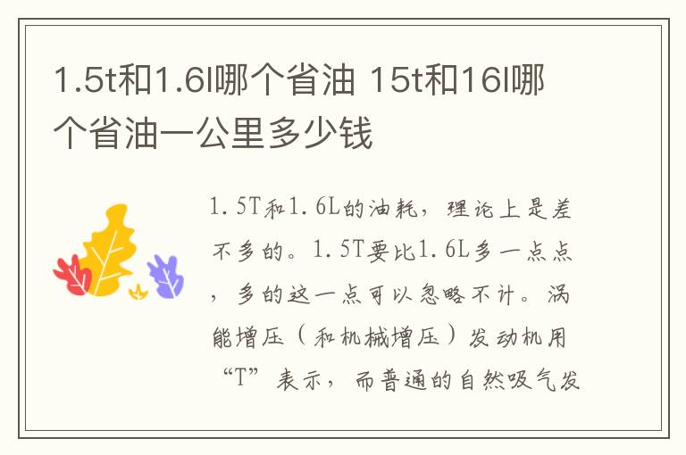 1.5t和1.6l哪个省油 15t和16l哪个省油一公里多少钱