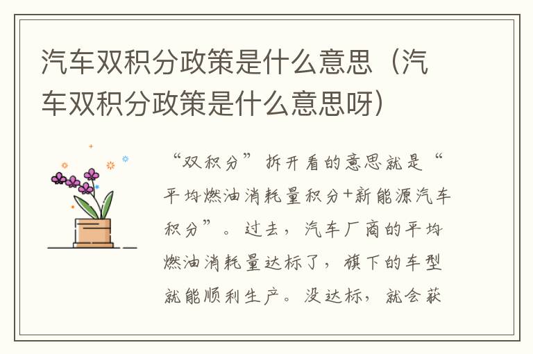 汽车双积分政策是什么意思（汽车双积分政策是什么意思呀）