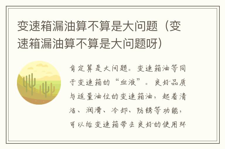 变速箱漏油算不算是大问题（变速箱漏油算不算是大问题呀）