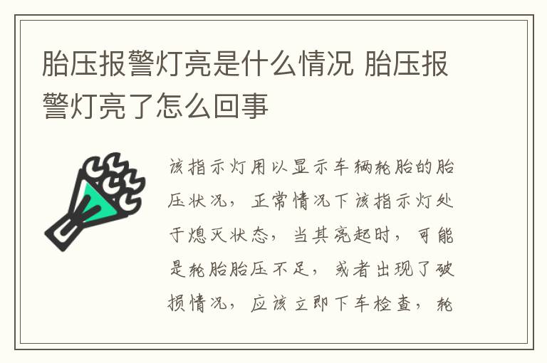 胎压报警灯亮是什么情况 胎压报警灯亮了怎么回事