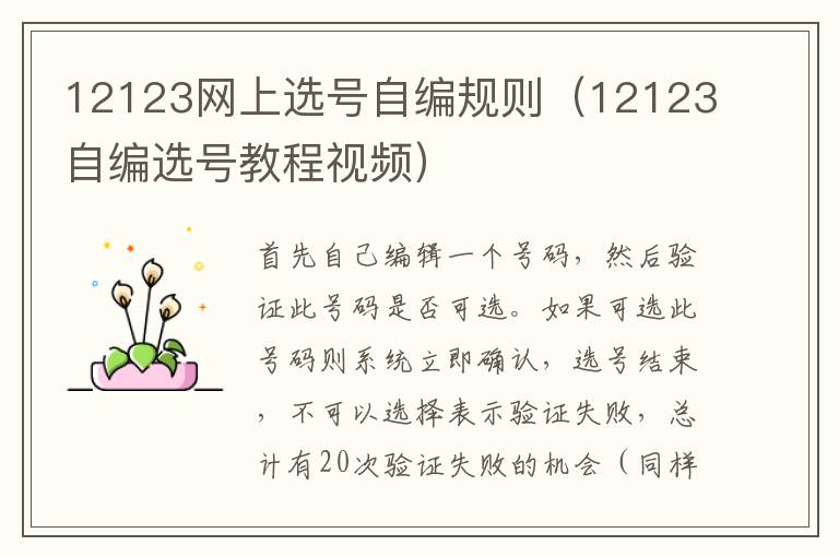 12123网上选号自编规则（12123自编选号教程视频）