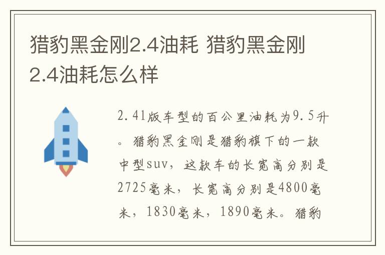 猎豹黑金刚2.4油耗 猎豹黑金刚2.4油耗怎么样