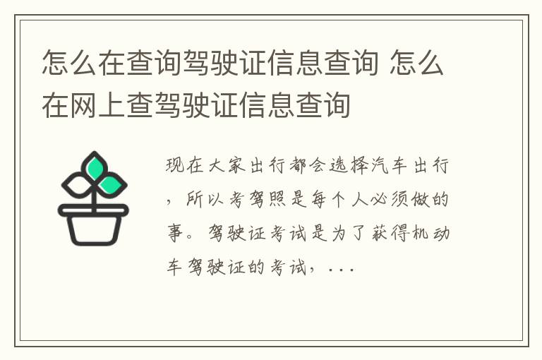 怎么在查询驾驶证信息查询 怎么在网上查驾驶证信息查询