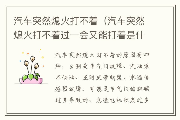 汽车突然熄火打不着（汽车突然熄火打不着过一会又能打着是什么原因）