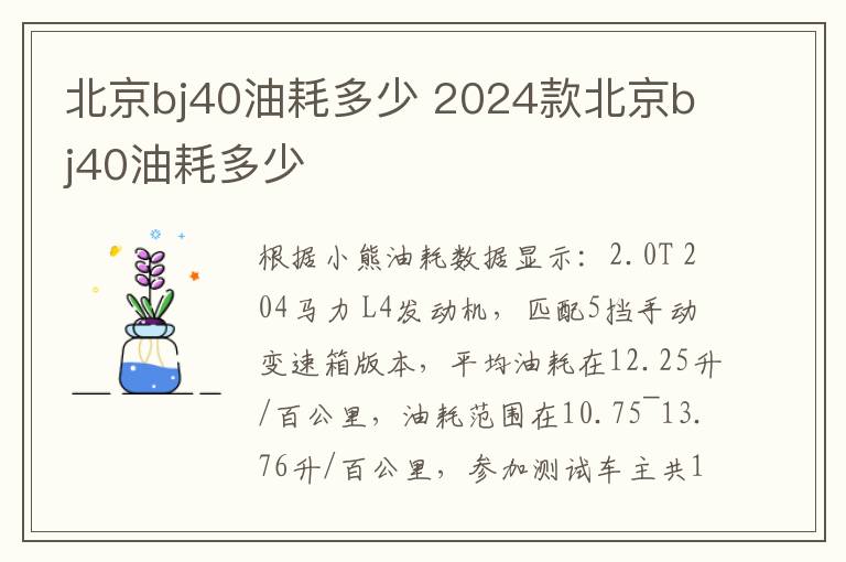 北京bj40油耗多少 2024款北京bj40油耗多少