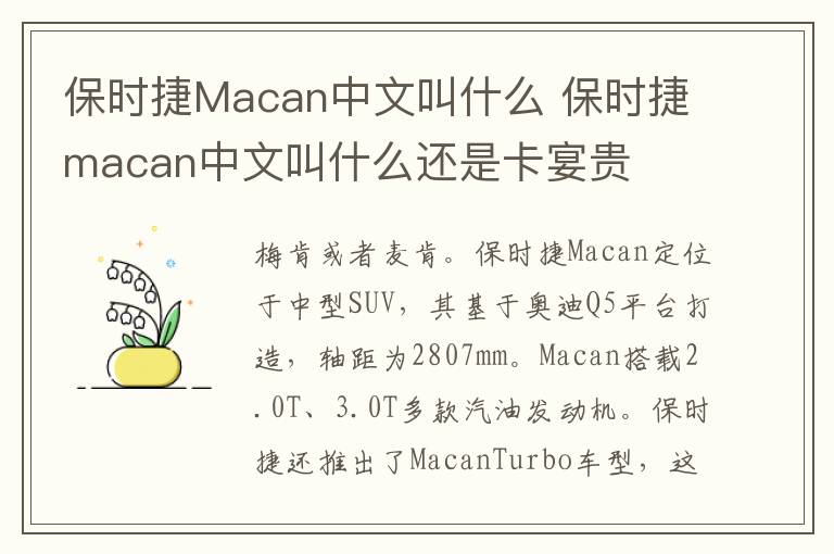 保时捷Macan中文叫什么 保时捷macan中文叫什么还是卡宴贵