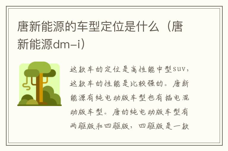 唐新能源的车型定位是什么（唐新能源dm-i）