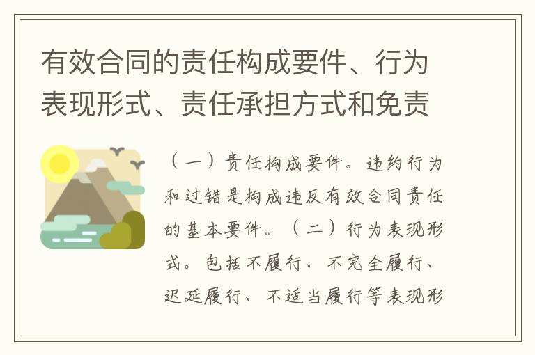 有效合同的责任构成要件、行为表现形式、责任承担方式和免责事由分别是什么