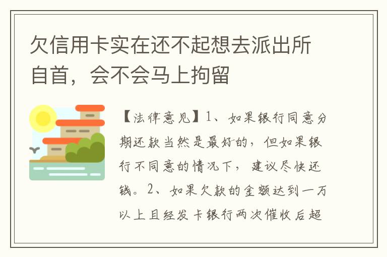 欠信用卡实在还不起想去派出所自首，会不会马上拘留