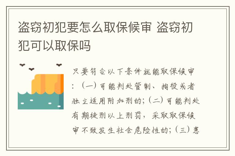 盗窃初犯要怎么取保候审 盗窃初犯可以取保吗