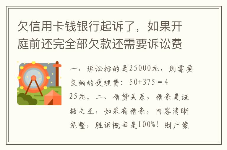 欠信用卡钱银行起诉了，如果开庭前还完全部欠款还需要诉讼费用吗