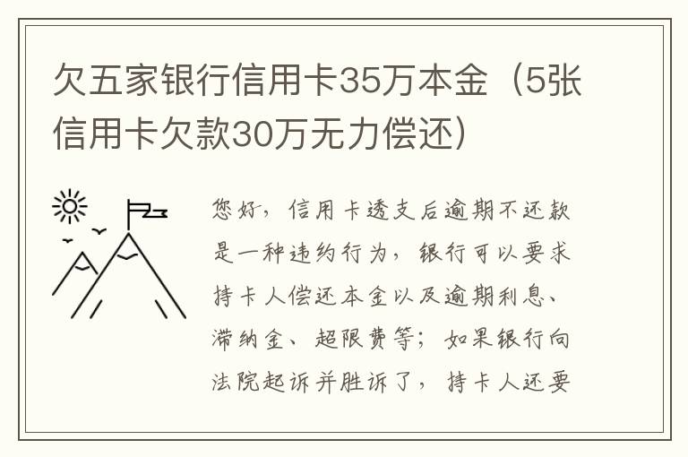 欠五家银行信用卡35万本金（5张信用卡欠款30万无力偿还）