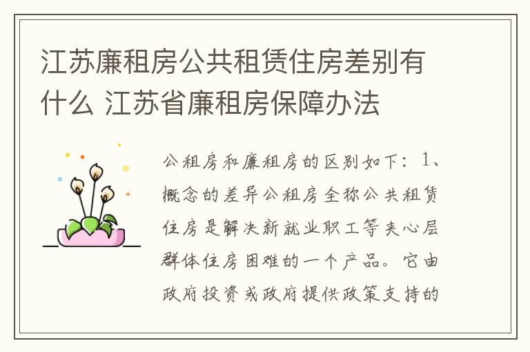 江苏廉租房公共租赁住房差别有什么 江苏省廉租房保障办法