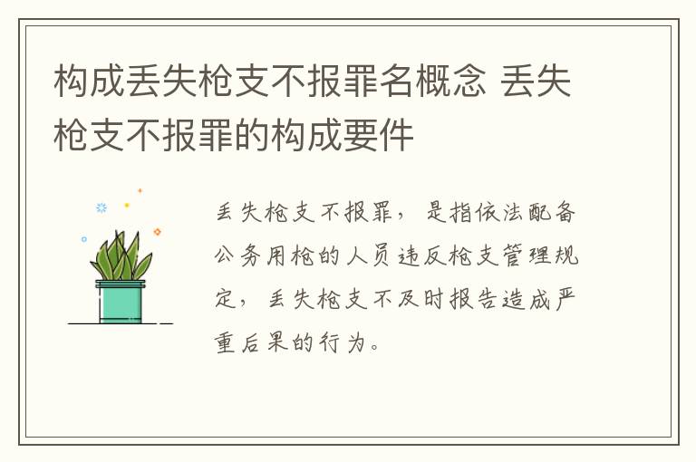 构成丢失枪支不报罪名概念 丢失枪支不报罪的构成要件