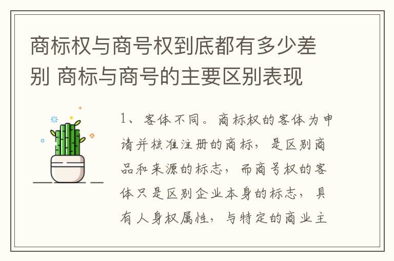 商标权与商号权到底都有多少差别 商标与商号的主要区别表现