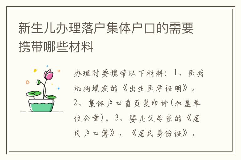 新生儿办理落户集体户口的需要携带哪些材料