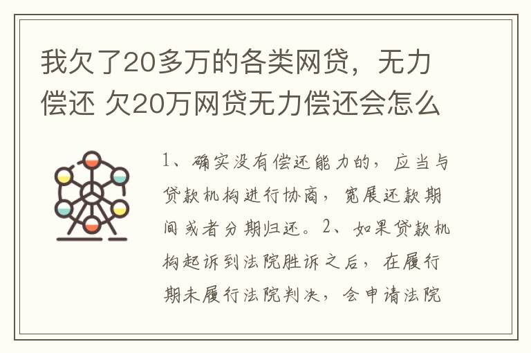 我欠了20多万的各类网贷，无力偿还 欠20万网贷无力偿还会怎么样