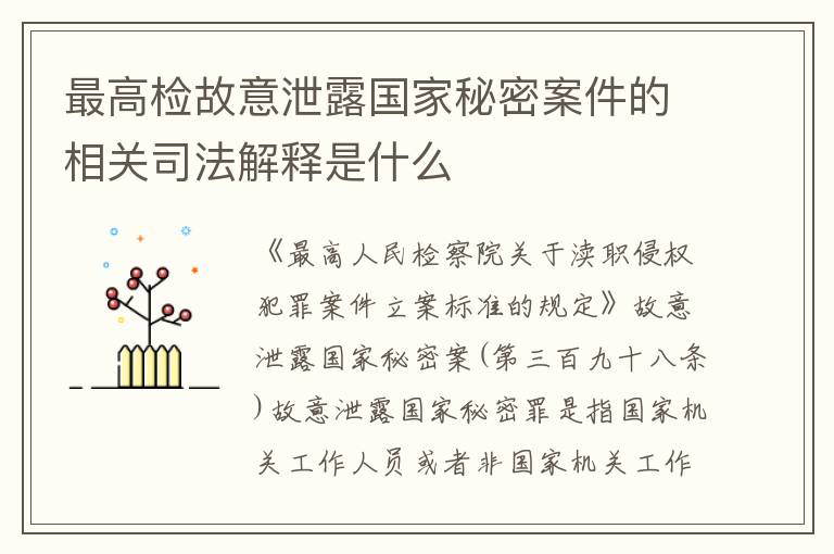 最高检故意泄露国家秘密案件的相关司法解释是什么