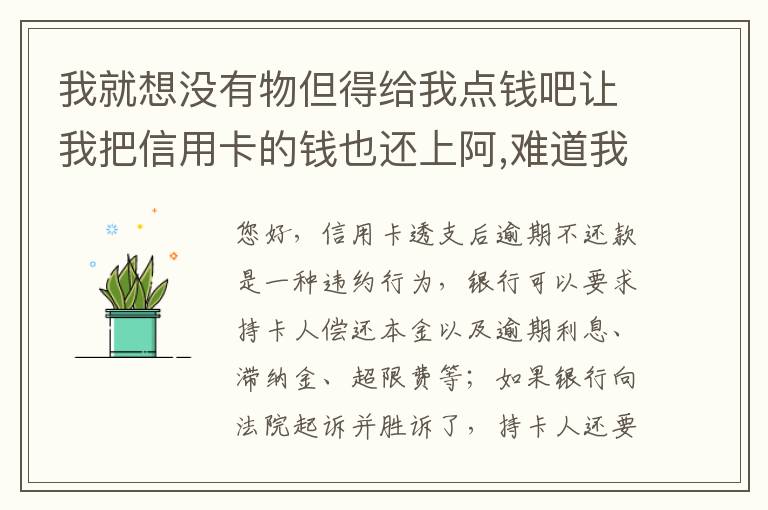 我就想没有物但得给我点钱吧让我把信用卡的钱也还上阿,难道我这十年就这样什么都没