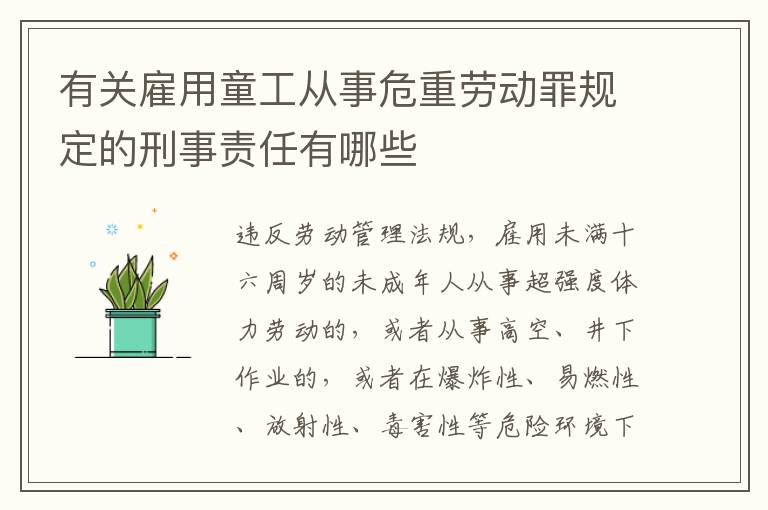 有关雇用童工从事危重劳动罪规定的刑事责任有哪些