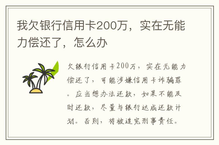 我欠银行信用卡200万，实在无能力偿还了，怎么办