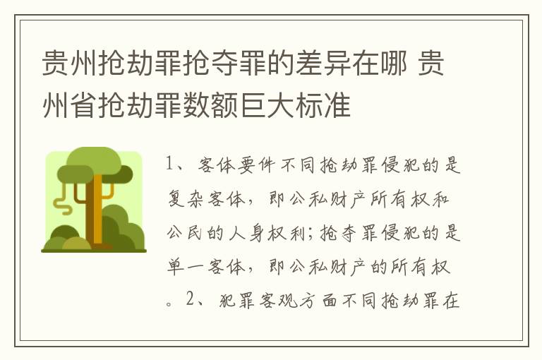 贵州抢劫罪抢夺罪的差异在哪 贵州省抢劫罪数额巨大标准