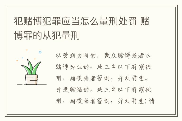 犯赌博犯罪应当怎么量刑处罚 赌博罪的从犯量刑