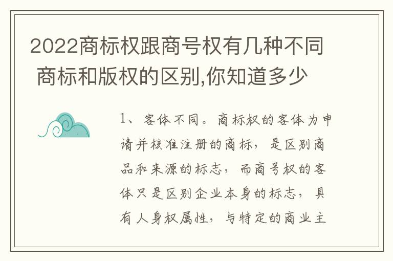 2022商标权跟商号权有几种不同 商标和版权的区别,你知道多少?