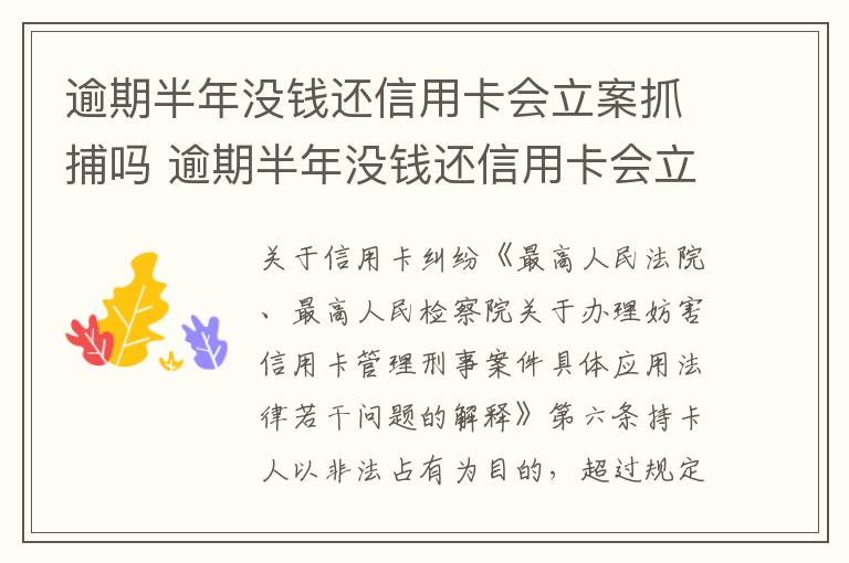 逾期半年没钱还信用卡会立案抓捕吗 逾期半年没钱还信用卡会立案抓捕吗怎么办