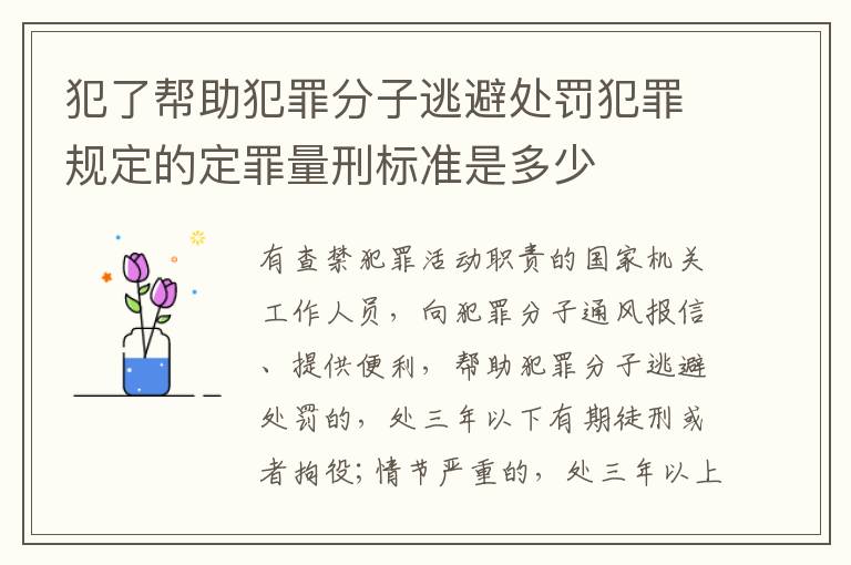 犯了帮助犯罪分子逃避处罚犯罪规定的定罪量刑标准是多少