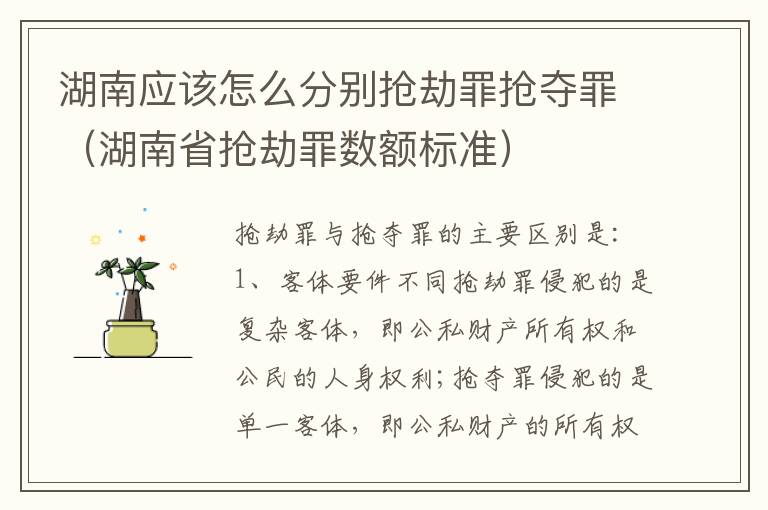 湖南应该怎么分别抢劫罪抢夺罪（湖南省抢劫罪数额标准）