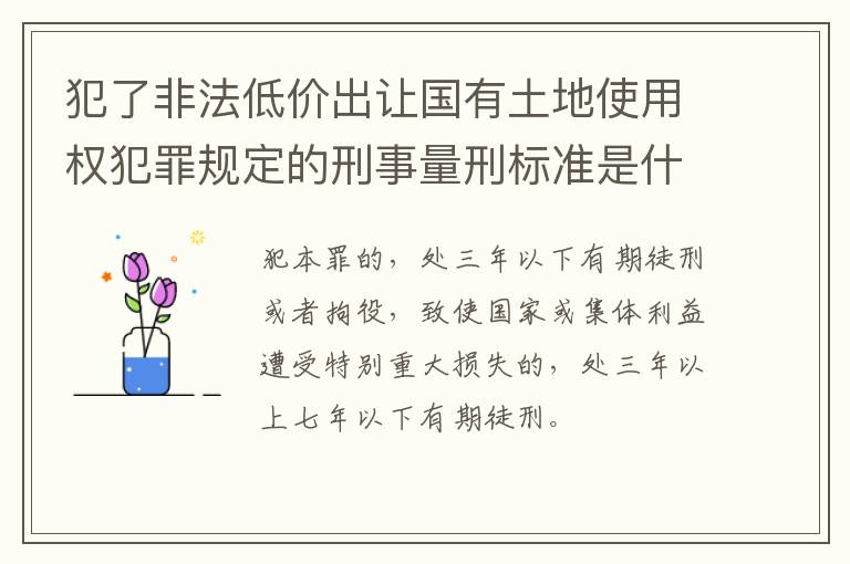 犯了非法低价出让国有土地使用权犯罪规定的刑事量刑标准是什么样的