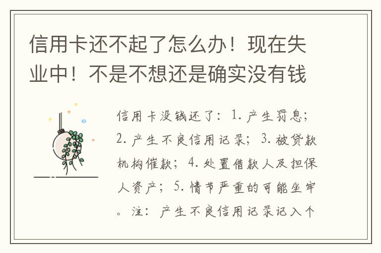 信用卡还不起了怎么办！现在失业中！不是不想还是确实没有钱还！会坐牢吗