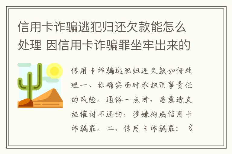 信用卡诈骗逃犯归还欠款能怎么处理 因信用卡诈骗罪坐牢出来的人怎么样了