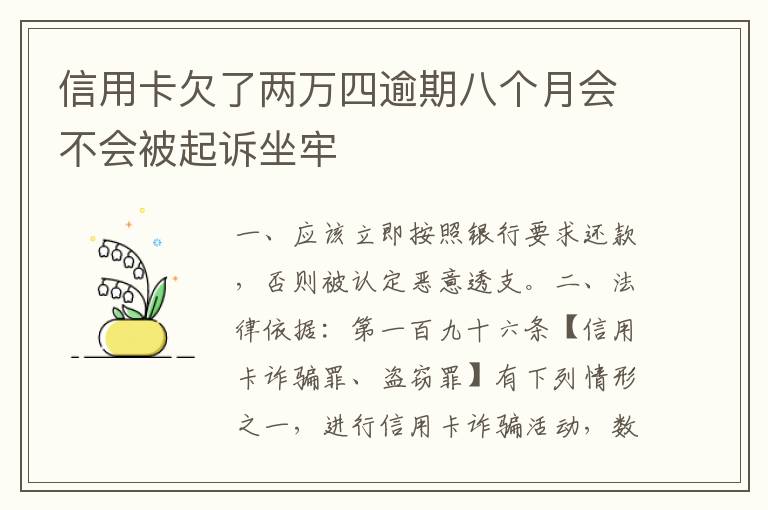 信用卡欠了两万四逾期八个月会不会被起诉坐牢