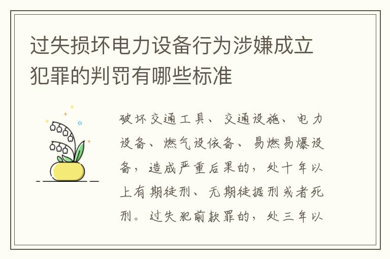 过失损坏电力设备行为涉嫌成立犯罪的判罚有哪些标准