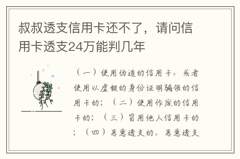 叔叔透支信用卡还不了，请问信用卡透支24万能判几年