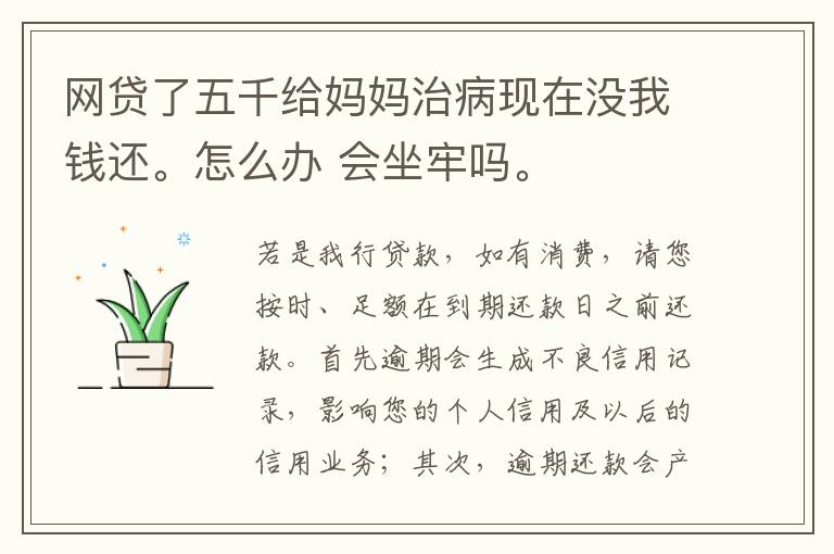 网贷了五千给妈妈治病现在没我钱还。怎么办 会坐牢吗。