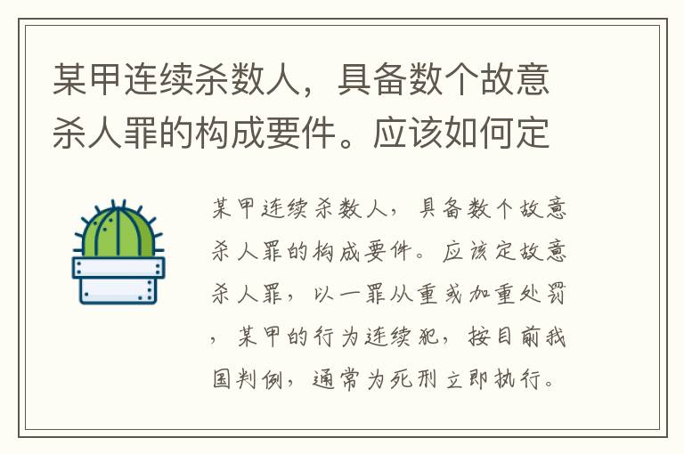 某甲连续杀数人，具备数个故意杀人罪的构成要件。应该如何定罪量刑