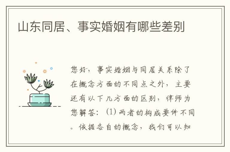 山东同居、事实婚姻有哪些差别