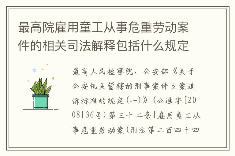 最高院雇用童工从事危重劳动案件的相关司法解释包括什么规定