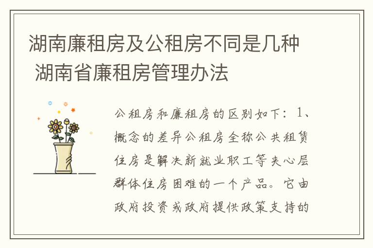 湖南廉租房及公租房不同是几种 湖南省廉租房管理办法