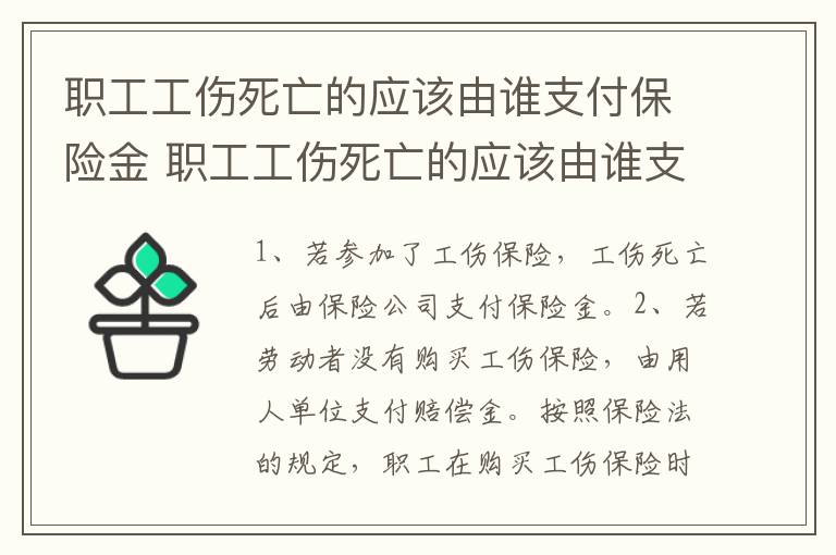 职工工伤死亡的应该由谁支付保险金 职工工伤死亡的应该由谁支付保险金呢