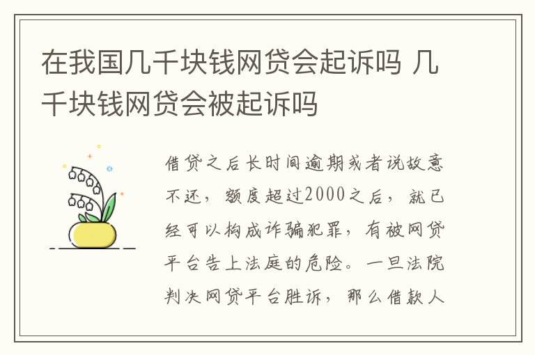 在我国几千块钱网贷会起诉吗 几千块钱网贷会被起诉吗