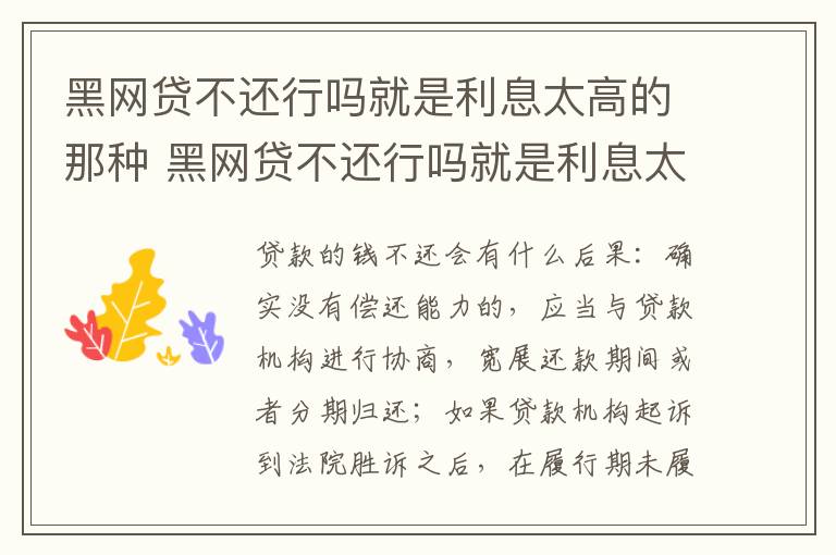 黑网贷不还行吗就是利息太高的那种 黑网贷不还行吗就是利息太高的那种吧