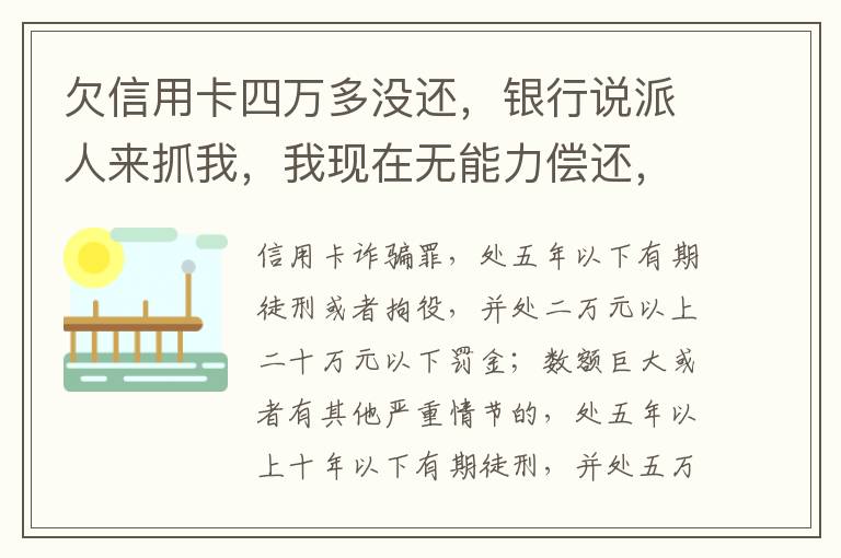 欠信用卡四万多没还，银行说派人来抓我，我现在无能力偿还，会怎么判刑呢