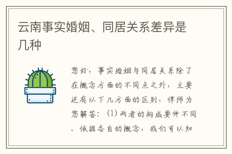 云南事实婚姻、同居关系差异是几种