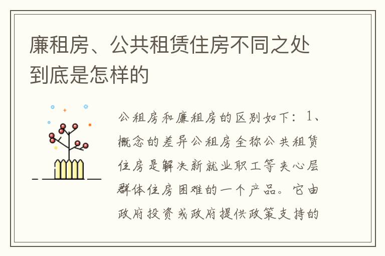 廉租房、公共租赁住房不同之处到底是怎样的