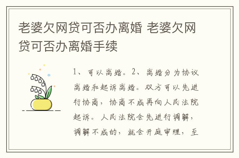 老婆欠网贷可否办离婚 老婆欠网贷可否办离婚手续